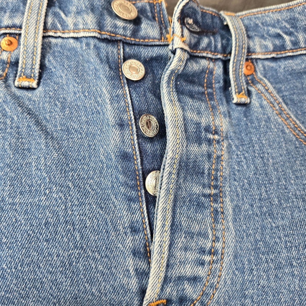 Levi's 501 Shorts W26 Blue Denim Cut Off Button Fly Cotton Elastane Logo - Picture 10 of 10